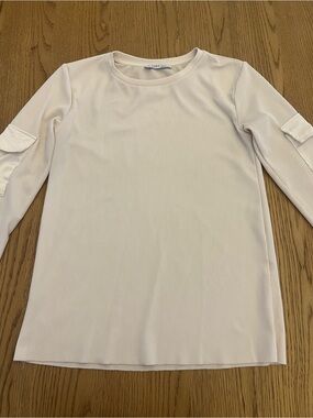 Zara Off-White Ribbed Long Sleeve Top